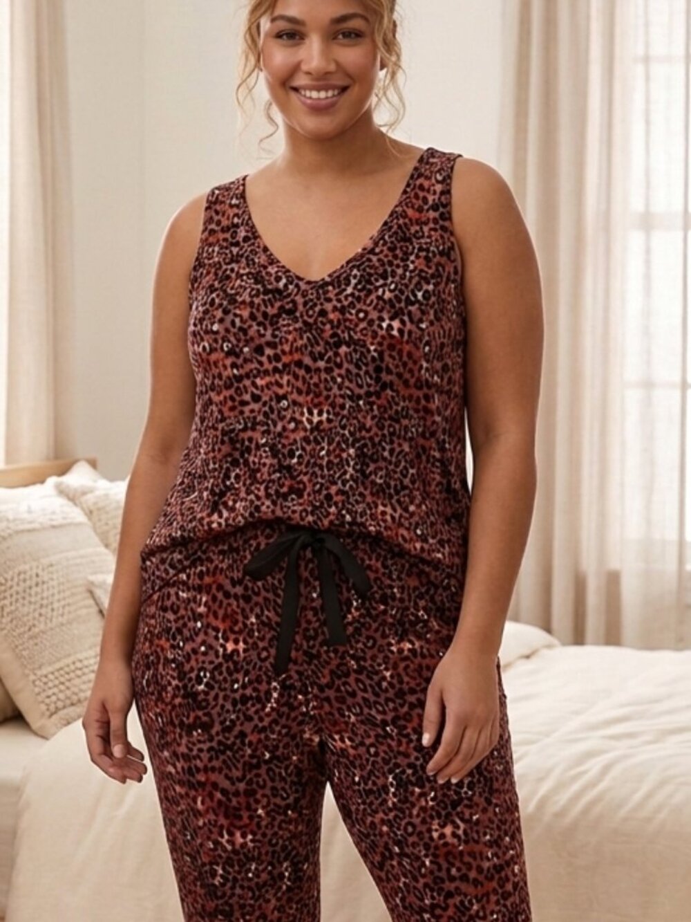 Torrid Luxe Berry Leopard Lounge Set Ribbed Super Soft Sleep Tank&Joggers XXL/2